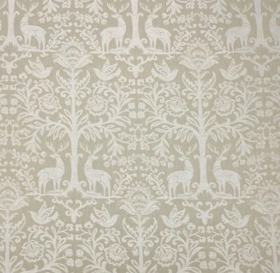 BALLARD DESIGNS KENNEDY STONE BEIGE FLORAL FOREST ANIMALS FABRIC BY YARD 54"W - Image 1 of 4