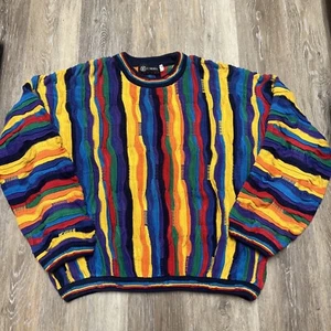 Vintage Tundra Canada Coogi Style 3D Sweater Multicolor Rainbow 90s Size Medium - Picture 1 of 10