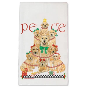 Labrador Yellow Lab Peace Tree Christmas Kitchen Towel Holiday Pet Gifts - Picture 1 of 1