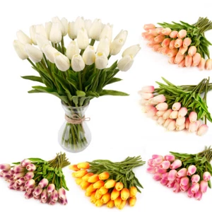 10pc Artificial Flower Bouquet Tulip Real Touch Bridal Wedding Supply Home Decor - Picture 1 of 13