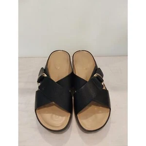Patrizia by Spring Step Slide Sandals Black W/ Gold Buckle Euro 36 Size 5.5/6 - Picture 1 of 4