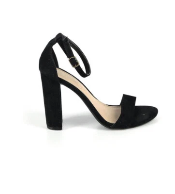 Zapatos Brash talla 8 4" tacón alto negro imitación gamuza punta abierta correa al tobillo Foto 1 de 4