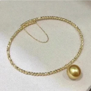 Gorgeous AAA 10-11mm Round South Sea Golden Pearl Bracelet 7.5-8" 925s - Picture 1 of 6