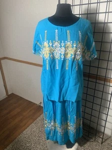 FILIA Embroidered Silk -Like Two Piece Size L Top And Skirt Made In Greece - Picture 1 of 9