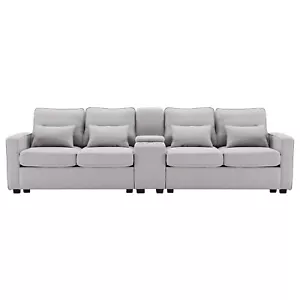 4-Sitzer Sofa Couch Schlafcouch Leinen Polstersofa mit Konsole Wohnzimmer Grau - Bild 1 von 13