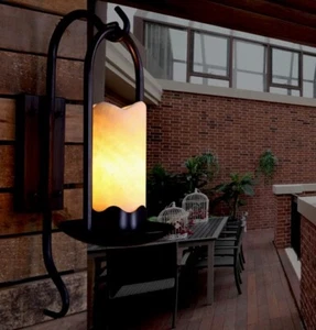 Vintage Wall Sconce: Marble Candle Lamp, Black Metal Finish | Gothic Industrial - Picture 1 of 5
