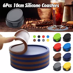 6Pcs 10cm Silicone Coasters Round Heat Resistant Rubber Tea Cup Coffee Mug Mat - Picture 1 of 20