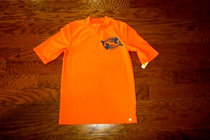 Sz.12-14 L Cherokee Boys Fish Bones Orange Swim T Shirt Rash Guard Top COVER UP - Picture 1 of 3