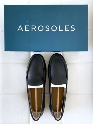 Novo na caixa! NOVO AEROSSÓIS Tamanho 10.5 Reino Unido 8.5 Mocassins Mocassins de Couro Preto Sapatos Slip-On - Imagem 1 de 4