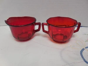 Imperial Glass "Molly" Ruby Line 725 Creamer and Sugar Bowl - Octagon - Picture 1 of 4