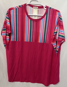 Southern Stitch Sz XXL Pink Half Stripe Blouse Tie Sleeve Tunic Soft & Stretchy - Picture 1 of 8