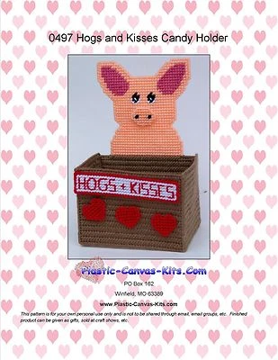 PLASTIC-CANVAS-KITS.COM Hogs and Kisses Valentine's Day Candy Holder-Pig- Plastic Canvas Pattern or Kit