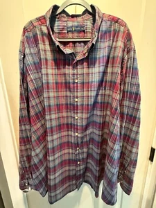 Ralph Lauren Long Sleeve Button Down Plaid Shirt Wine Blue Green Check 5XB 5XL - Picture 1 of 4