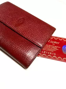 CARTIER VINTAGE MUST CC EMBLEM LEATHER WALLET TRIFOLD PURSE FRANCE BURGUNDY RED - Picture 1 of 24