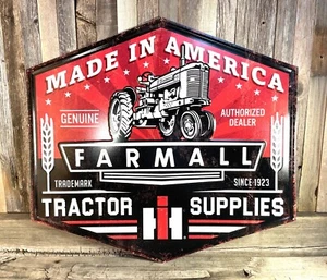 IH Farmall Tractor Farm Made in USA Large 23" Metal Embossed Aluminum Sign New - Picture 1 of 3