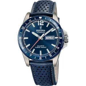 Orologio Uomo Festina F20699/2 Con Cassa In Titanio E Cinturino In Pelle Blu - Foto 1 di 5