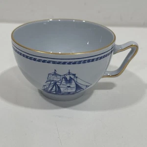 Taza de té Spode Trade Winds W146 patas Brig 1820 borde azul blanco oro Inglaterra - Imagen 1 de 4