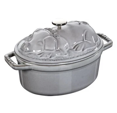 Staub Cast Iron 1.1 qt, Oval, Pig Dutch Oven, Graphite Grey