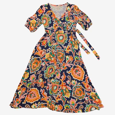 Boden Fixed Wrap Jersey Maxi Dress Womens 14R Midnight Ocean Bloom Collection - Image 1 of 4