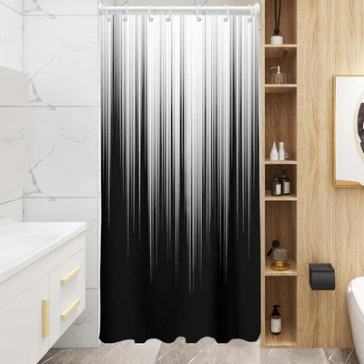 Black and Grey Shower Curtain White Gray Ombre Silver Mens Stall Small Single Wa - Image 1 of 4