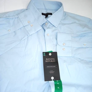 Banana Republic Camicia Uomo Popeline Elasticizzata Comfort Azzurro XL Slim Fit Morbida - Foto 1 di 3