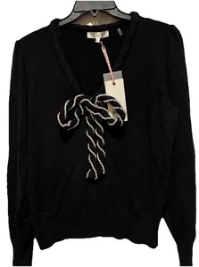 Love Shack Fancy Leonora Pullover With Pearl Bow, NWT, Size Small, Black - Picture 1 of 9