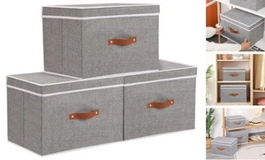 Fabric Storage Bins with Lids, Linen Foldable Clothes Boxes, Closet Organizer - Picture 1 of 7