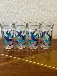 Retro Blue Teal Water Cup Drink Glasses Set of 4 - Picture 1 of 3
