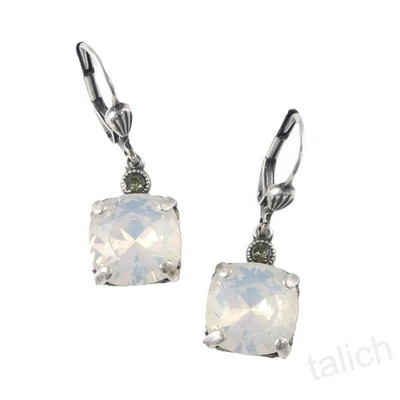 Антикварные серебряные квадратные серьги с кристаллами Сваровски с белым опалом Catherine Popesco - Изображение 1 из 3