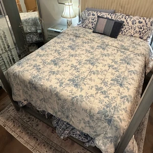 Edredón Queen Completo Floral Toile Azul Coral Harbor Raro De Colección Ralph Lauren EE. UU. - Imagen 1 de 10