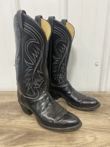 Stivali cowboy VINTAGE tony lama uomo pelle nera stile western 6238 9 B - Foto 1 di 10