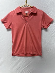Camicia da golf Pebble Beach donna piccola performance salmone maniche corte scollo a V zip - Foto 1 di 11
