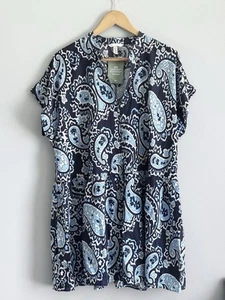 H&M Size Medium Womens Blue Paisley Loose-fit Front Open Placket Dress NWT - Picture 1 of 9