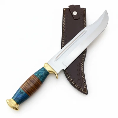 18" D2 Steel Bowie Knife Crocodile Dundee Handmade Hunting w/ Leather Sheath - Image 1 of 4