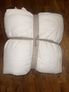 Pottery Barn weiß Pick-Stitch Handarbeit Baumwolle/Leinen Quilt-voll TOP - Bild 1 von 5