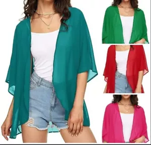 Women Cardigan Loose Cover Up Bulky Sleeve Kimono Blouse Tops Beach Wear - Picture 1 of 37