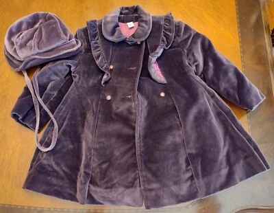 ABRIGO DE INVIERNO VINTAGE AÑOS 80 ROTHSCHILD NIÑAS + SOMBRERO TERCIOPELO MORADO 26" PECHO Foto 1 de 4