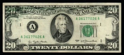 1977 $20 Partial Back to Front OFFSET PRINT ERROR XF+ Federal Reserve Note! - Image 1 of 2