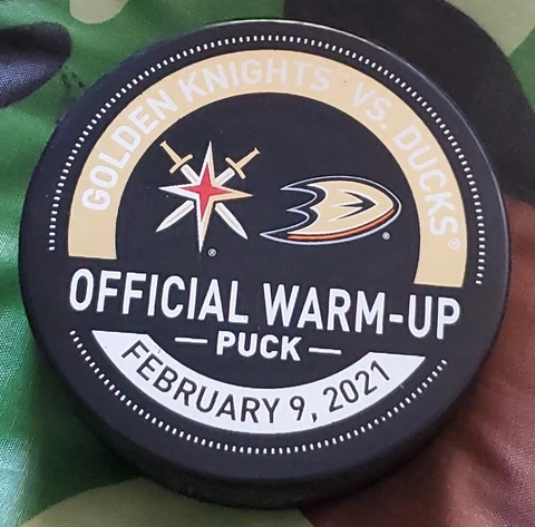 2021 VEGAS GOLDEN KNIGHTS VS ANAHEIM DUCKS OFFICIAL WARM UP PUCK VGK AUTHENTIC Cover
