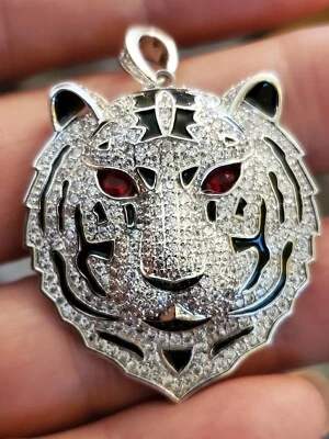 Tiger's Head in Black Enamel & Cubic Zirconia Pendant Stainless steel - Image 1 of 4