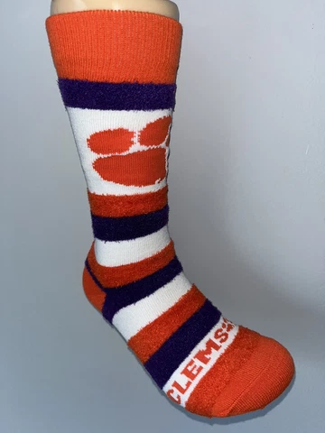 CLEMSON TIGERS NCAA COLLEGE TEAM WOMENS STRIPE SOFT FUZZY CREW SOCKS Q Cover
