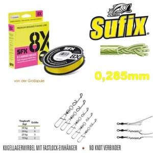 300 m Sufix SFX 8-Fach 0.285 /22,3 kg Yellow + Not-A-Knot + Kugellager Wirbel - Bild 1 von 1