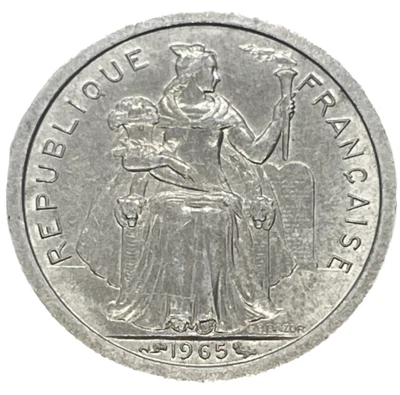 1965 France French Polynesia 1 Franc KM 2 Lot B11-6 - Image 1 of 4