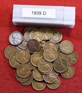 Centavo de trigo Lincoln 1939-D rollo de 50 monedas circulado - Imagen 1 de 3