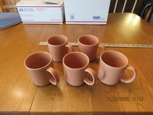 Set of Five (5) 12 Oz Coffee Mugs - Stoneware - Peach or Salmon or Coral Color - Picture 1 of 5