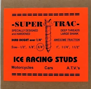 SUPER TRAC ATV MOTORCYCLE CAR ICE RACING STUDS x 500 3/4" - Imagen 1 de 4