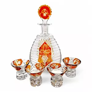 Set liquore in vetro art deco boemo ceco di Karl Palda, decanter e 4 tazze, 1930 - Foto 1 di 19