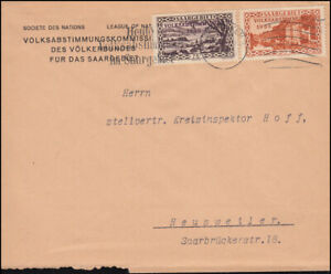 181+187 Aufdruckmarken Brief Volksabstimmungskommission SAARBRÜCKEN 13.1.1935