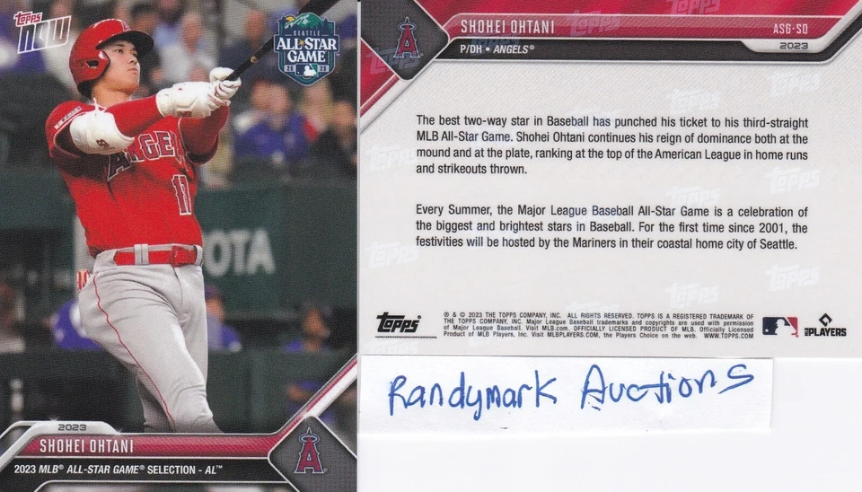 Shohei Ohtani ANGELS 2023 TOPPS NOW ALL-STAR GAME SELECTIONS ASG-SO - Image 1 of 1