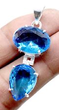 925 Sterling Silver Swiss Blue Topaz Gemstone Jewelry Pendant Size-1.50''